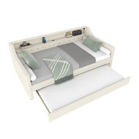 POLSTERBETT 90/200 cm mit Ausziehbett, LED-Beleuchtung und USB-Anschluss, Beige - Beige, Textil (90/200cm) - Redom