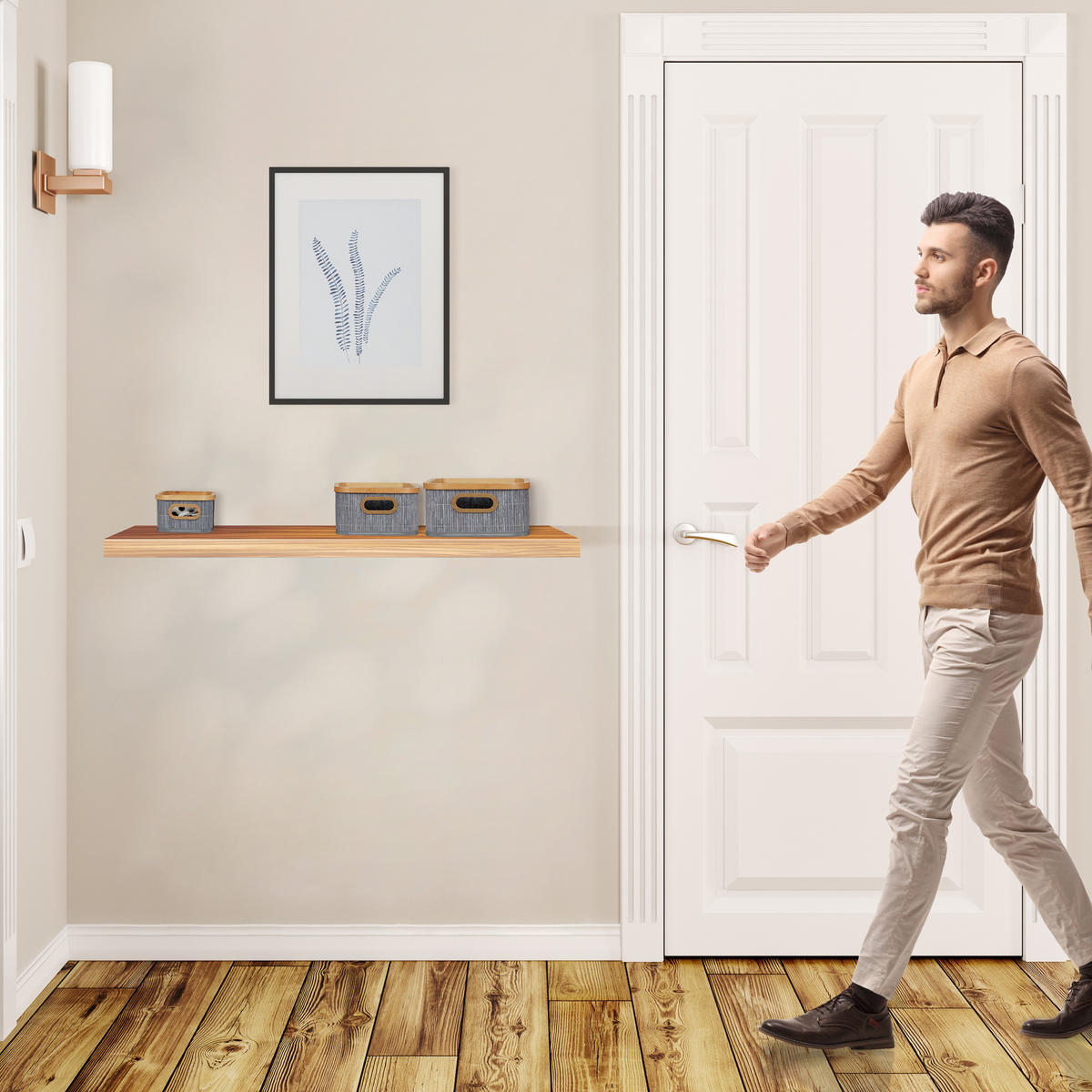 3XAUFBEWAHRUNGSKORB - Grau, Holz/Wellpappe (33.5/41/17cm) - Relaxdays