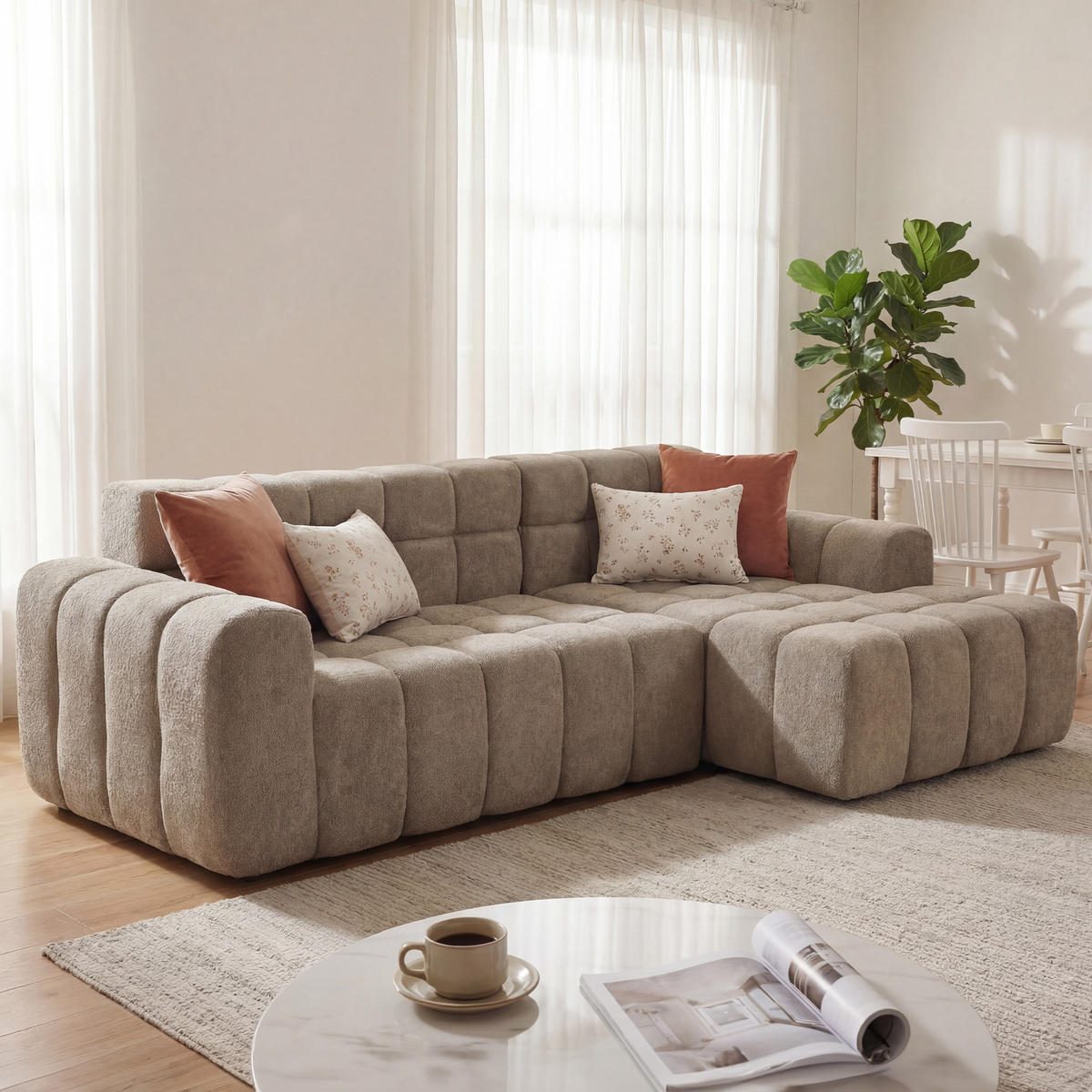 ECKSOFA 250/150 cm in Khaki modular in L Form aus Velours - Braun, Textil (99.9/249.9cm) - BEAOK