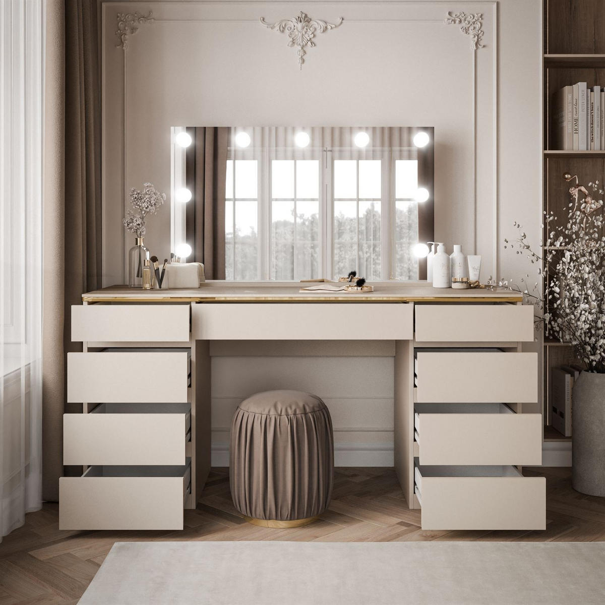 SCHMINKTISCH AURORA DOUBLE KASCHMIR mit Schubladen - Kaschmir, Holzwerkstoff (156.8/79.2/55cm) - Lookway