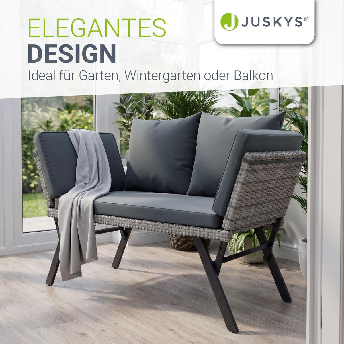 GARTENBANK Calvia klappbar grau-meliert/grau - Grau, Kunststoff/Metall - Juskys