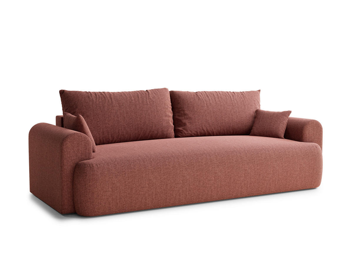 SOFA MIT SCHLAFFUNKTION Toluca Korallenfarbe Webstoff - Koralle/Schwarz, Holz/Holzwerkstoff (247/69/104cm) - Maison de Reve