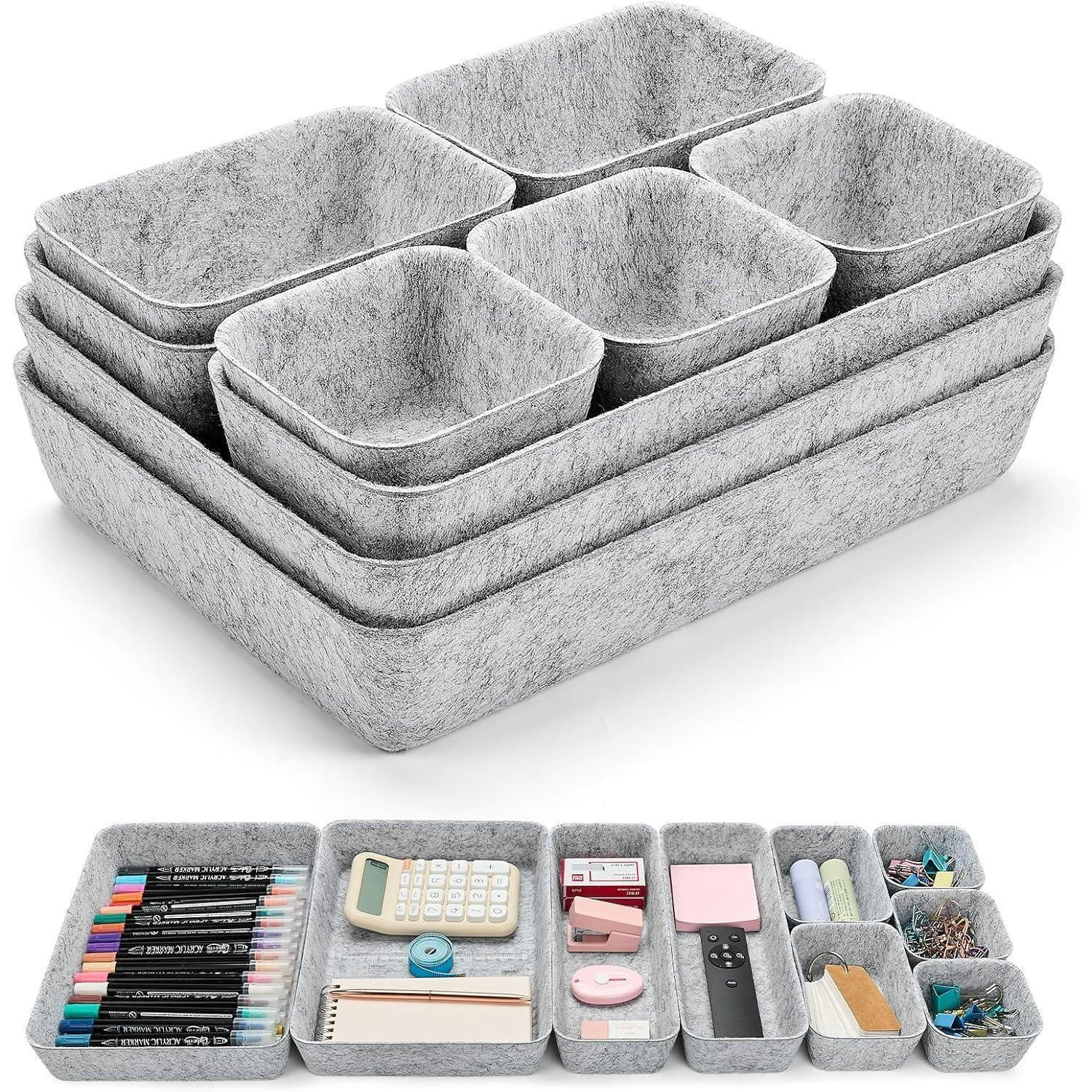 SCHUBLADEN Organizer 9-teiliges Set Filz Hellgrau - Grau, Textil (20/7/28cm)