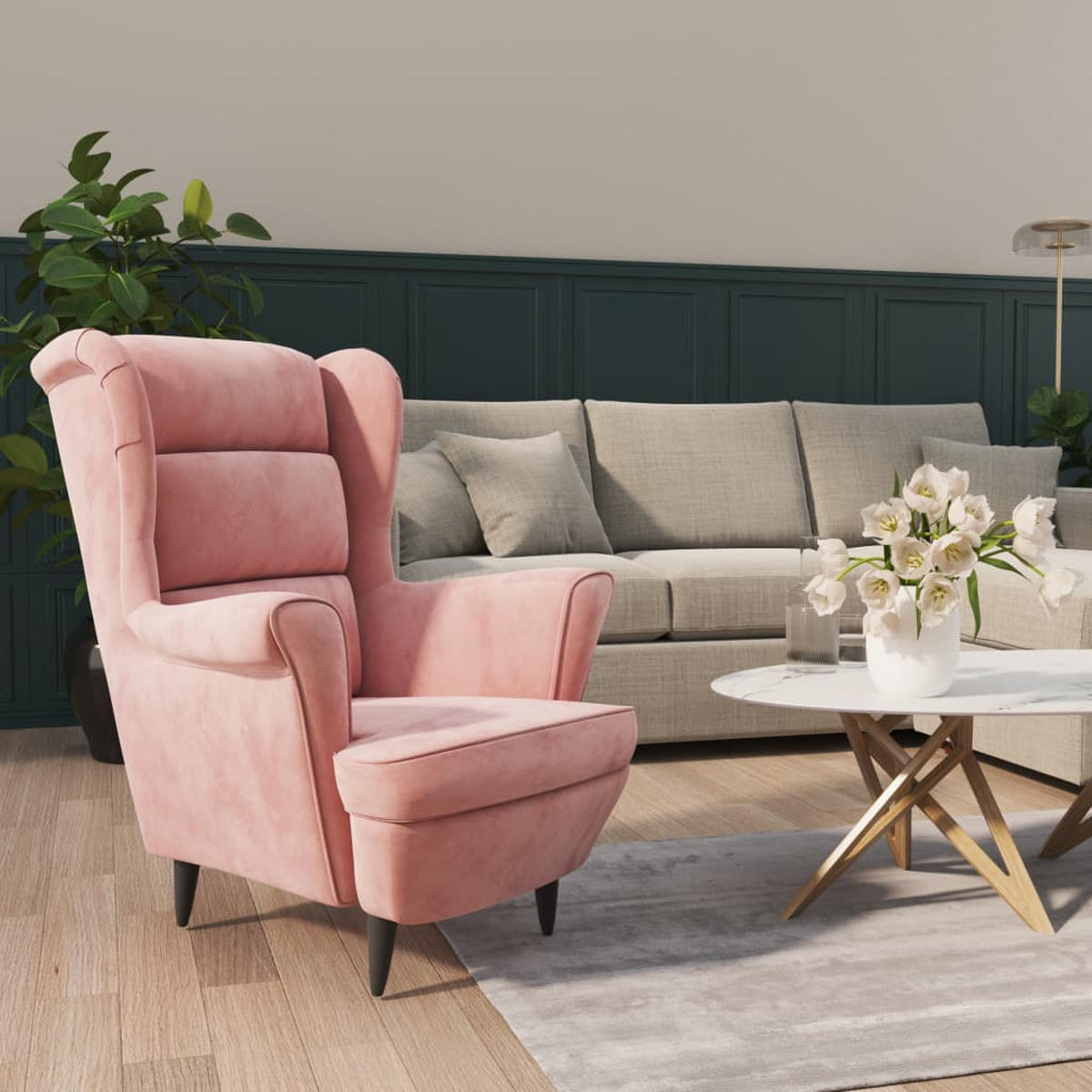 SESSEL Rosa Samt - Pink, Textil (74/100/84cm) - furnicato