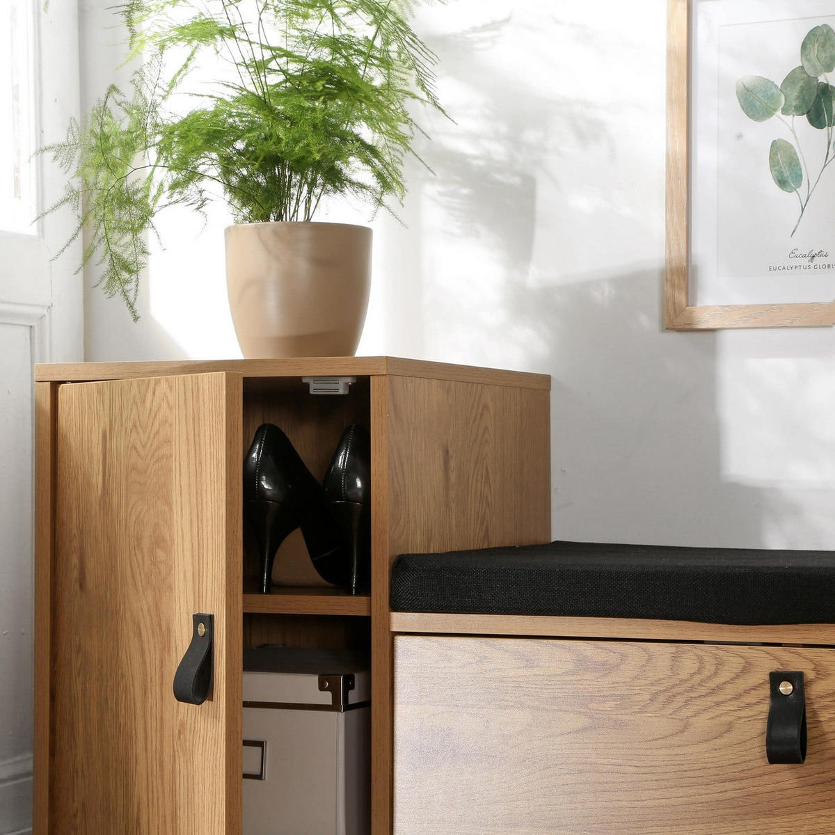 SCHUHBANK mit 2 Aufbewahrungsfächern jill 101/38/59 cm - Eschefarben, Holzwerkstoff (101/59/44cm) - Calicosy