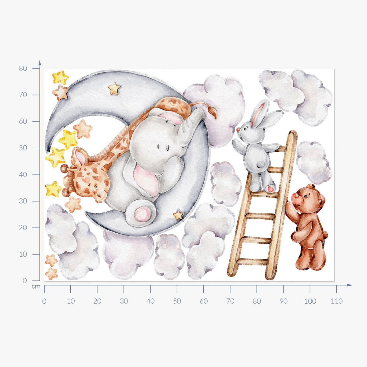 WANDAUFKLEBER 80x109cm - Mond, Wolken, Sterne - Multicolor, Kunststoff (80/109/0.1cm) - Wallfluent