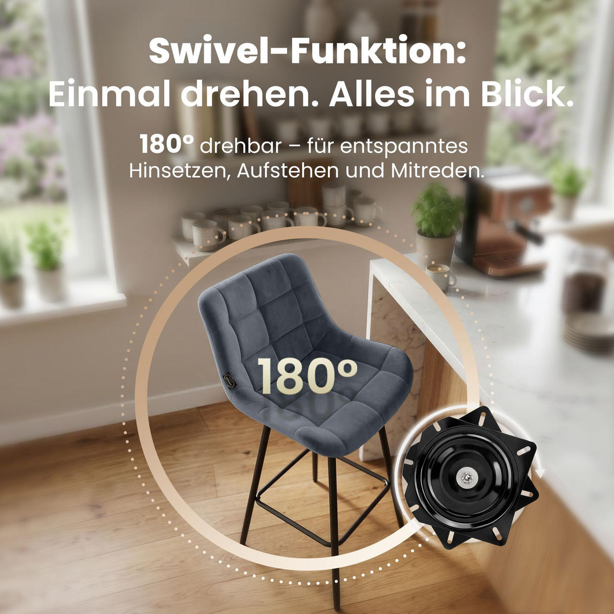 BARHOCKER Samt Dunkelgrau - Dunkelgrau/Schwarz, Textil/Metall (49/105/56cm) - CLP