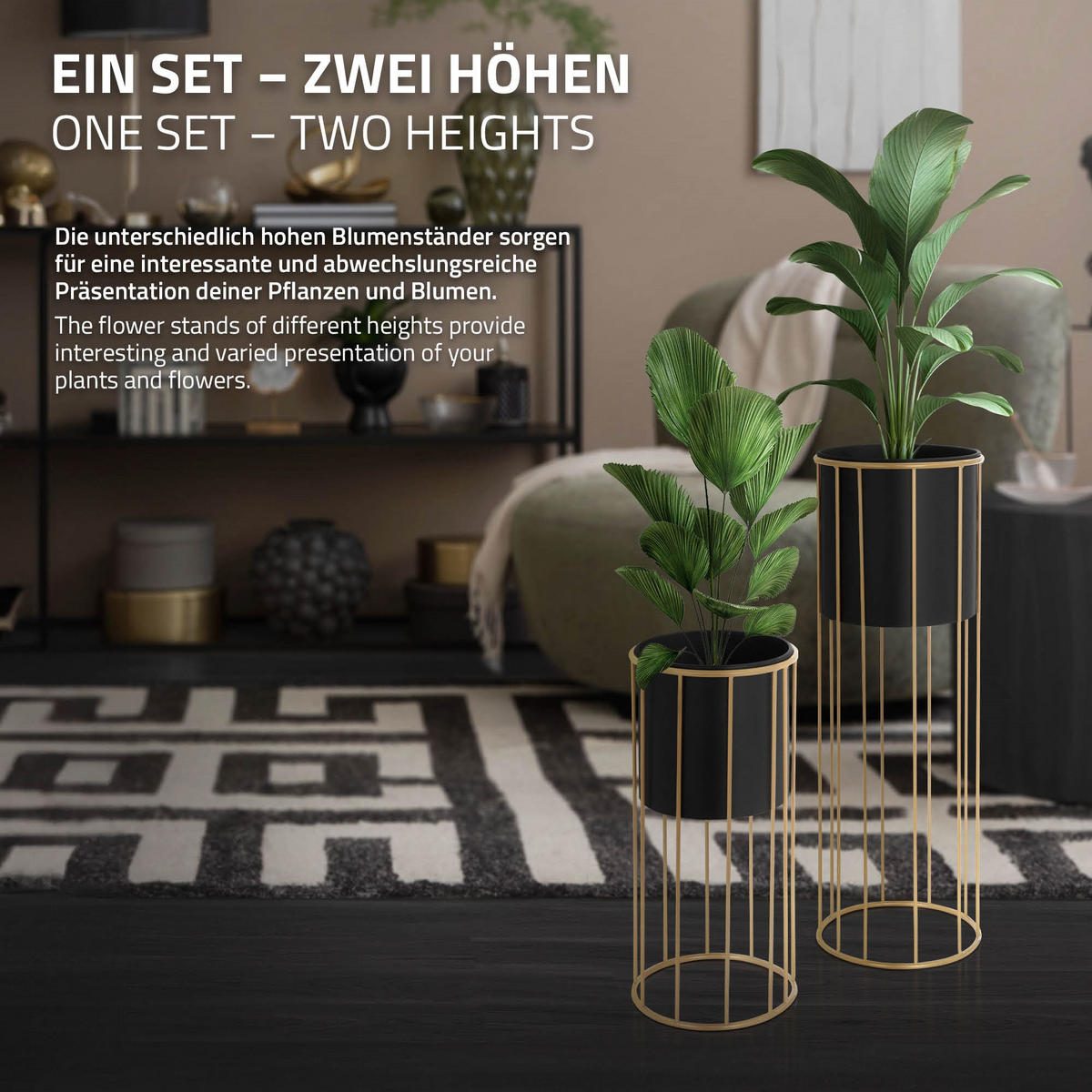 BLUMENSTÄNDER 2er Set - Goldfarben, Metall (24/24/70.5cm) - ML-DESIGN