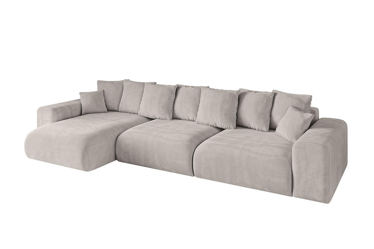 ECKSOFA Ottomane links ESKAR-L 364x176x84 Hellbraun Velours - Hellbraun/Schwarz, Holzwerkstoff/Kunststoff (364/176cm) - ALTDECOR