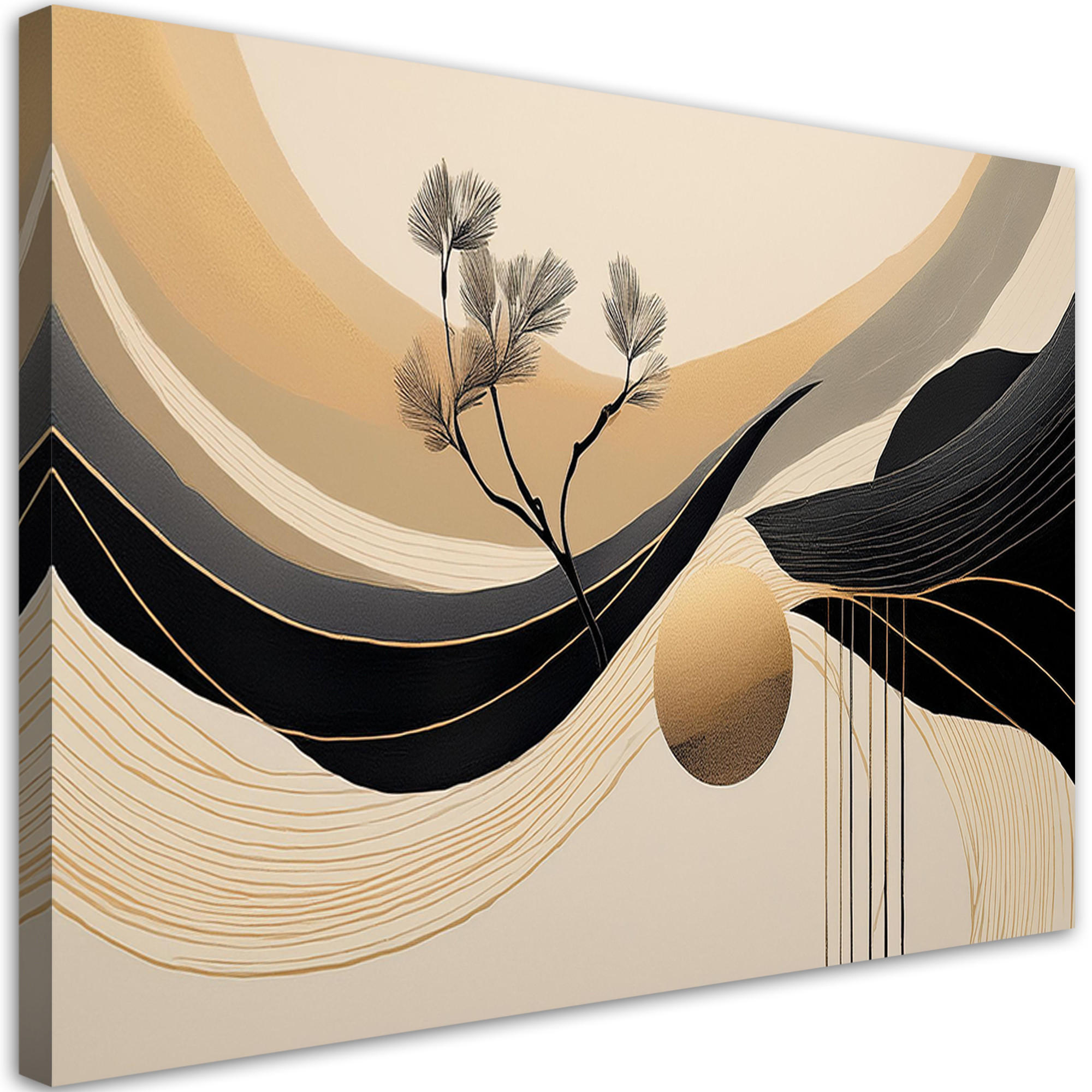 WANDBILD abstrakter geometrischer kreisbaum - Beige, Textil (60/40cm) - Feeby