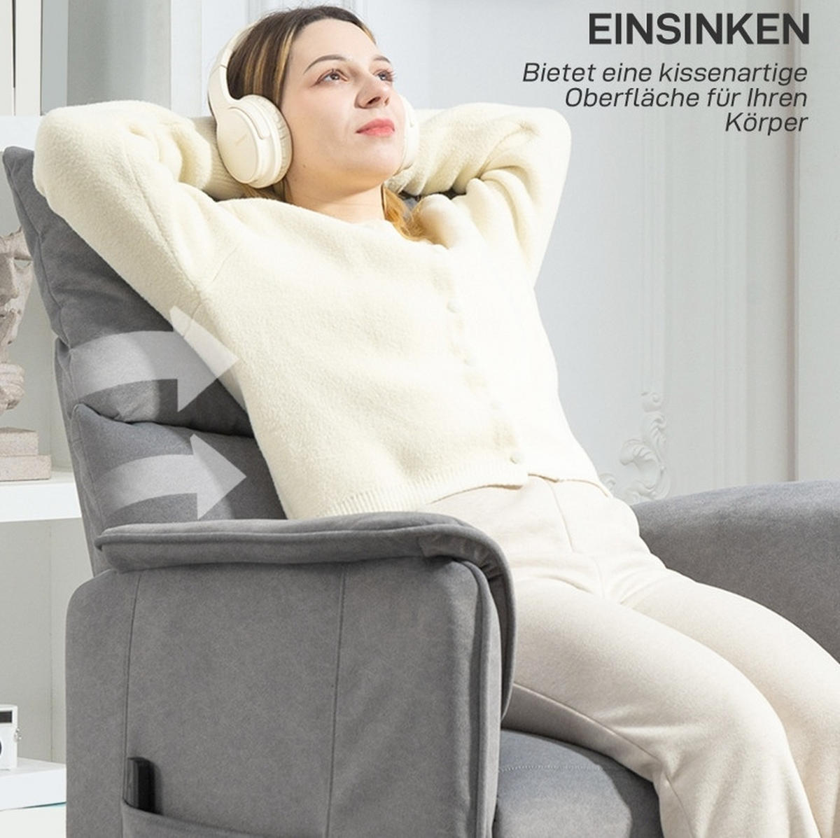 RELAXSESSEL 80/83/104 cm elektrisch mit Fußteil und Memory-Funktion - Grau, Textil (80/104/83cm) - BEAOK