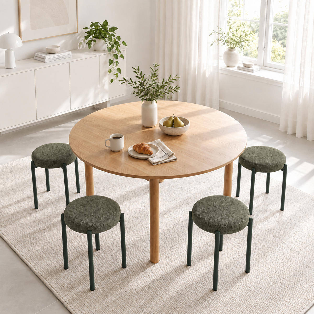 HOCKER 4er Set Polyester Dunkelgrün - Dunkelgrün, Textil/Metall (45/47.5/45cm) - HOMCOM
