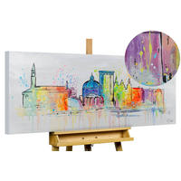 RUČNE MAĽOVANÝ AKRYLOVÝ OBRAZ 120/60 cm, sivý, krajinný motív - sivá, drevo/textil (120/60cm) - KUNSTLOFT