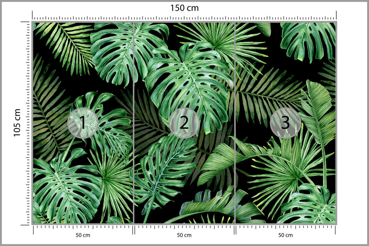 FOTOTAPETE für Schlafzimmer Exotische Grüne Monstera Palmen 150x105 - Schwarz/Grün, Papier (150/105cm) - Muralo