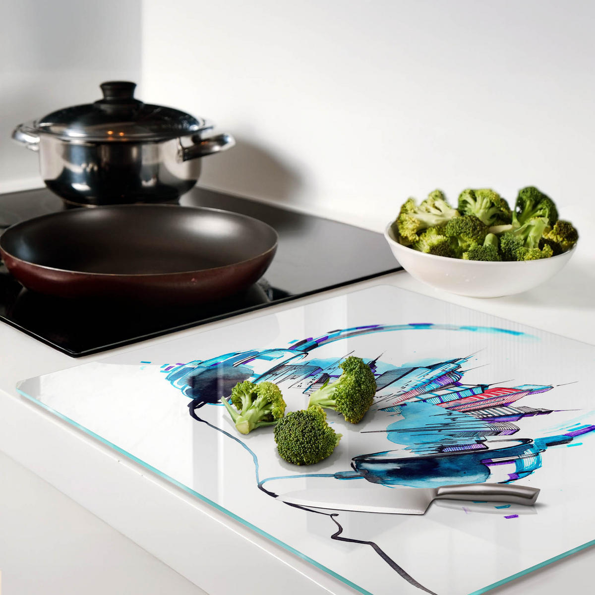 GLASPLATTE 60x52 cm Flüstern der Stadt - Multicolor, Glas (60/0.4/52cm) - TULUP
