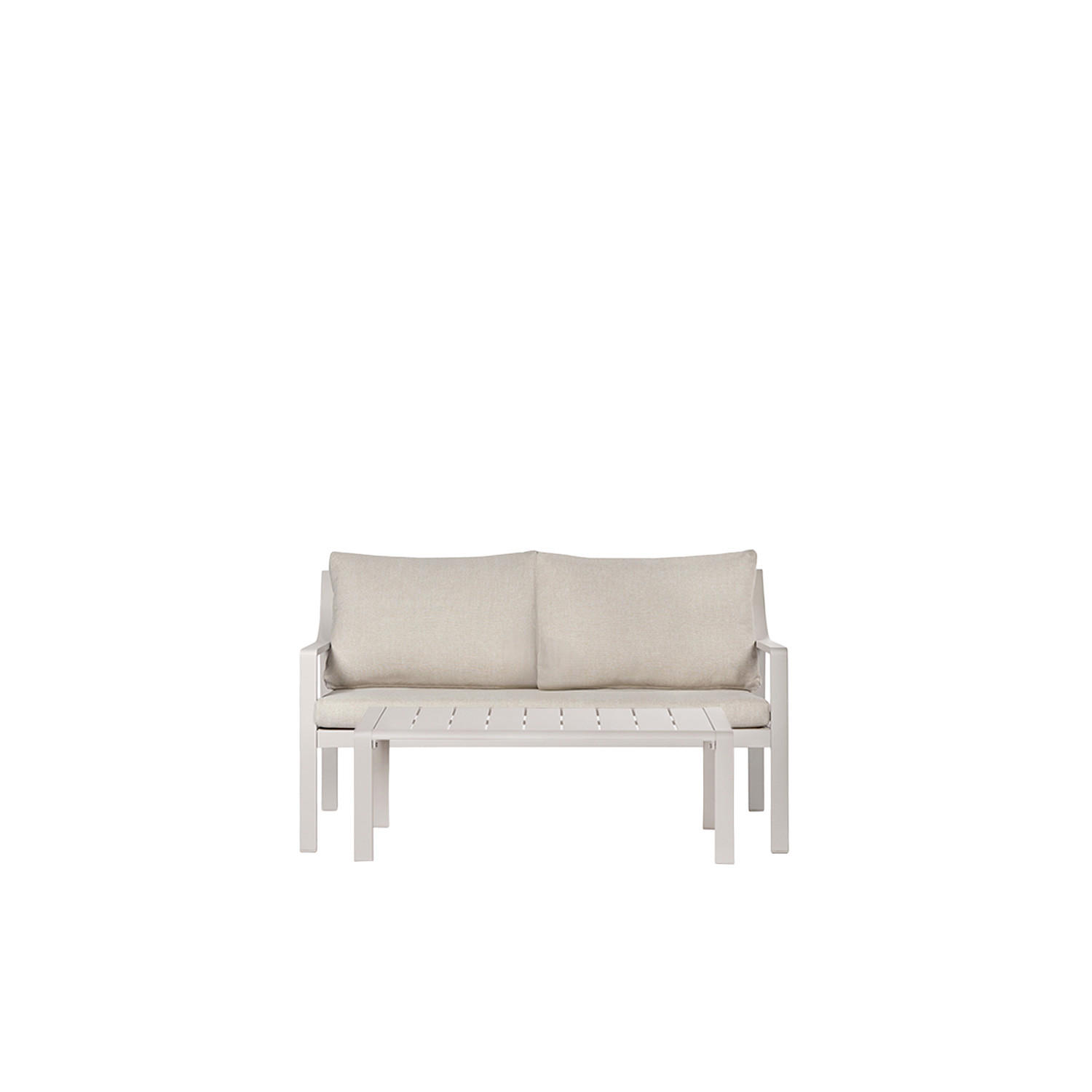 GARTEN-SET mit 2-Sitzer-Sofa und Couchtisch aus beigem Aluminium Niran - Beige, Metall - Klast Home