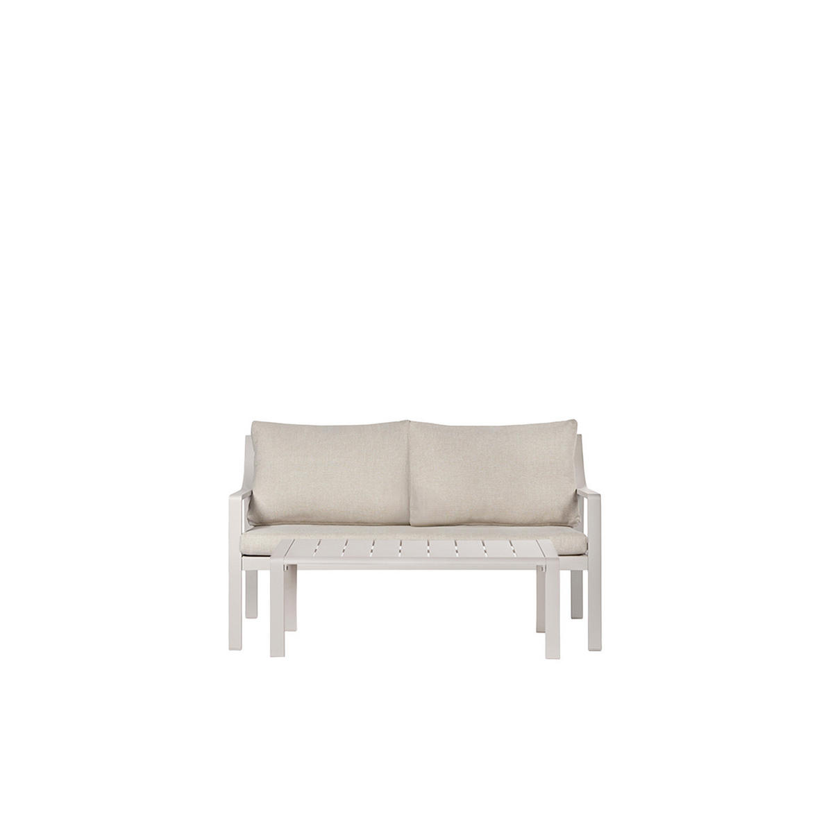 GARTEN-SET mit 2-Sitzer-Sofa und Couchtisch aus beigem Aluminium Niran - Beige, Metall - Klast Home
