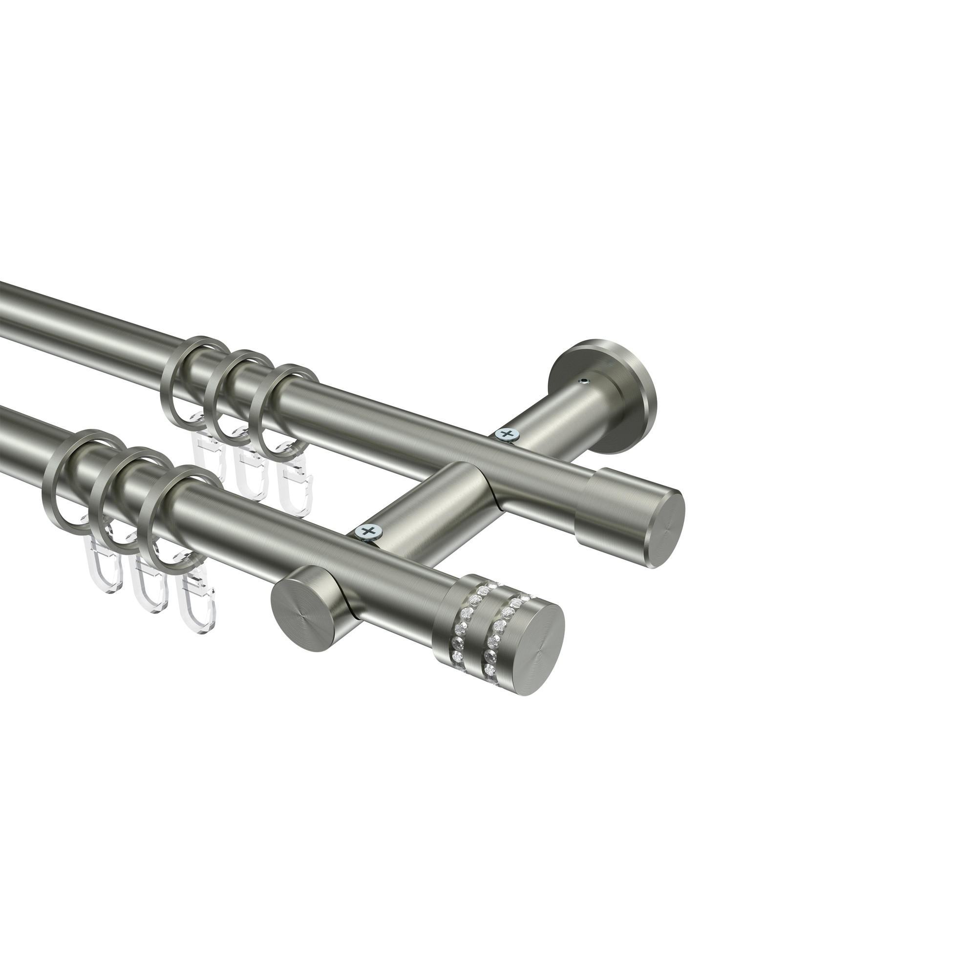 GARDINENSTANGE Platon Estana 400 cm (geteilt in 2 x 200 cm), 2-läufig, 20 mm Ø Edelstahl-Optik - Edelstahlfarben, Metall (400cm) - INTERDECO