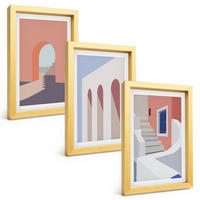 BILDER SET 3er Set - 20x30 cm Goldrahmen - Minimalistische Architekturillustrationen - Goldfarben, Kunststoff (20/30cm) - TULUP