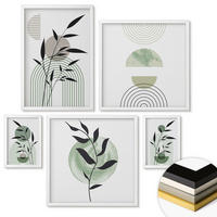 WANDBILDER 5er-Set - 50x50 cm & 20x30 cm & 40x60 cm Weißer Rahmen - Boho-Pflanzenkompositionen - Weiß, Kunststoff (40/60cm) - ArtPrintCave