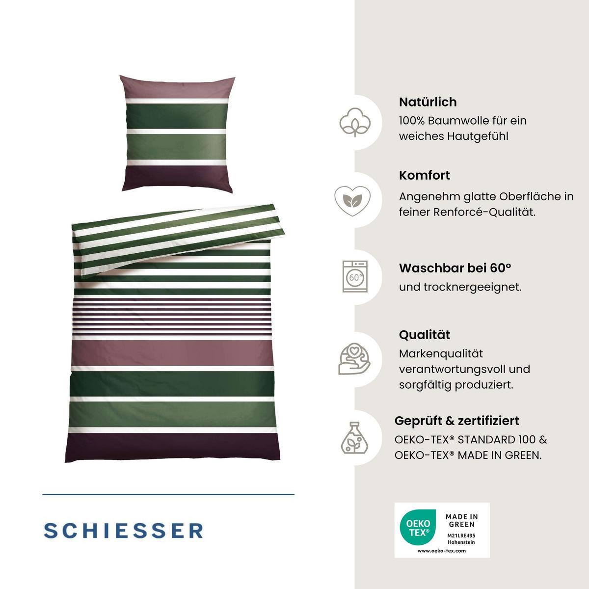 BETTWÄSCHESET Smarell - Renforcé - 2-teilig - 135 x 200 cm - Grün - Grün, Textil (135/200cm) - SCHIESSER
