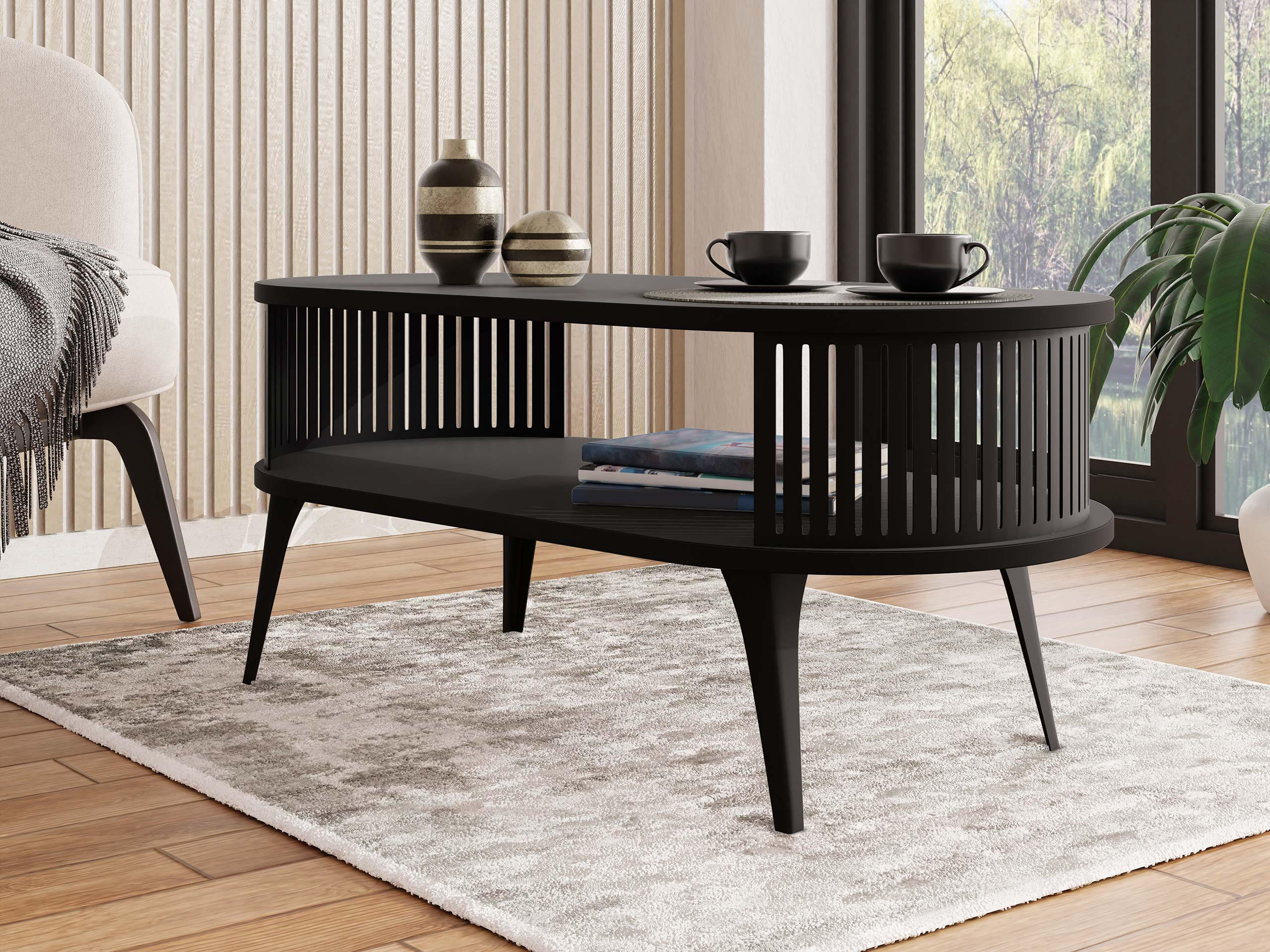 COUCHSITCH Roenni Oval - Schwarz, Holzwerkstoff/Metall (100/50/44cm) - MIRJAN24