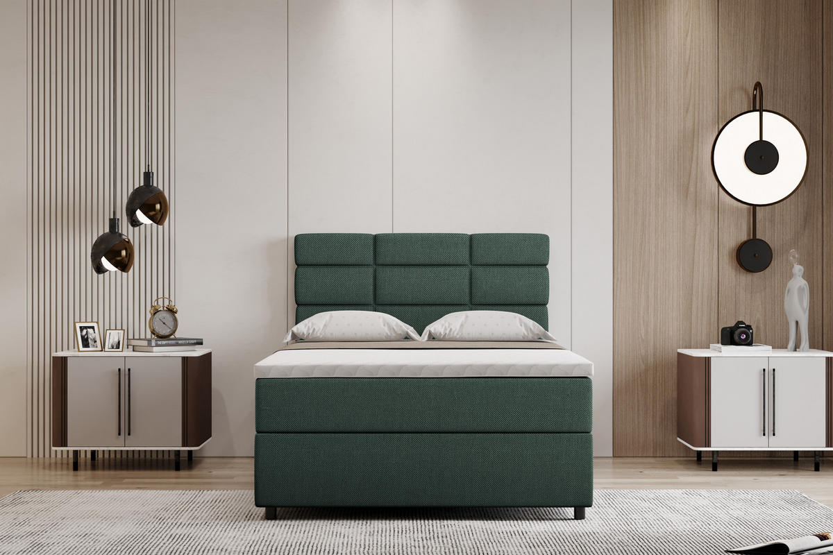 BOXBETT Reve 120 x 200 cm mit Bettkasten und Lattenrost ohne matratze - dunkelgrün - Dunkelgrau, Holz (120/206cm) - Panda Möbel