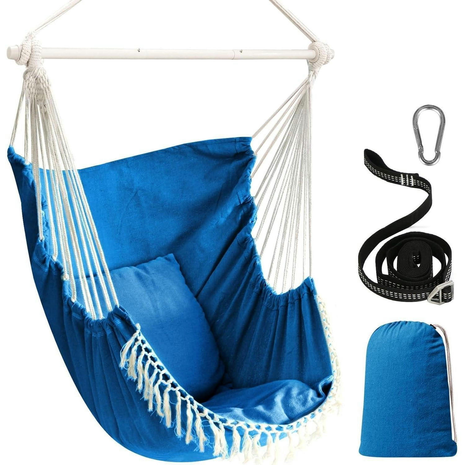 HÄNGESESSEL Königsblau mit 2 Kissen und Tragetasche - Blau, Textil (100/2.5/130cm)