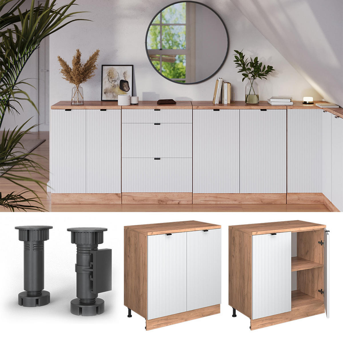 ORMAR ZA POTKROVLJE Rion Bijeli grebeni 80 x 81.6 cm bez kosine s 2 vrata - bijela/hrast medunac, drvni materijal (80/83.8/46cm) - Vicco