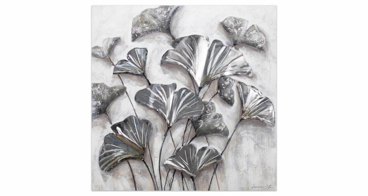 ACRYLBILD HANDGEMALT 80/80 cm - Weiß/Grau, Holz/Textil (1.7/80cm) - KUNSTLOFT