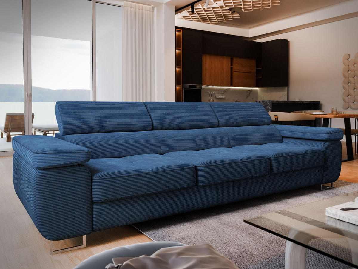 BETTSOFA MOSINE Blau Kordstoff mit Schlaffunktion - Blau, Textil (281/87/98cm) - MASSENO