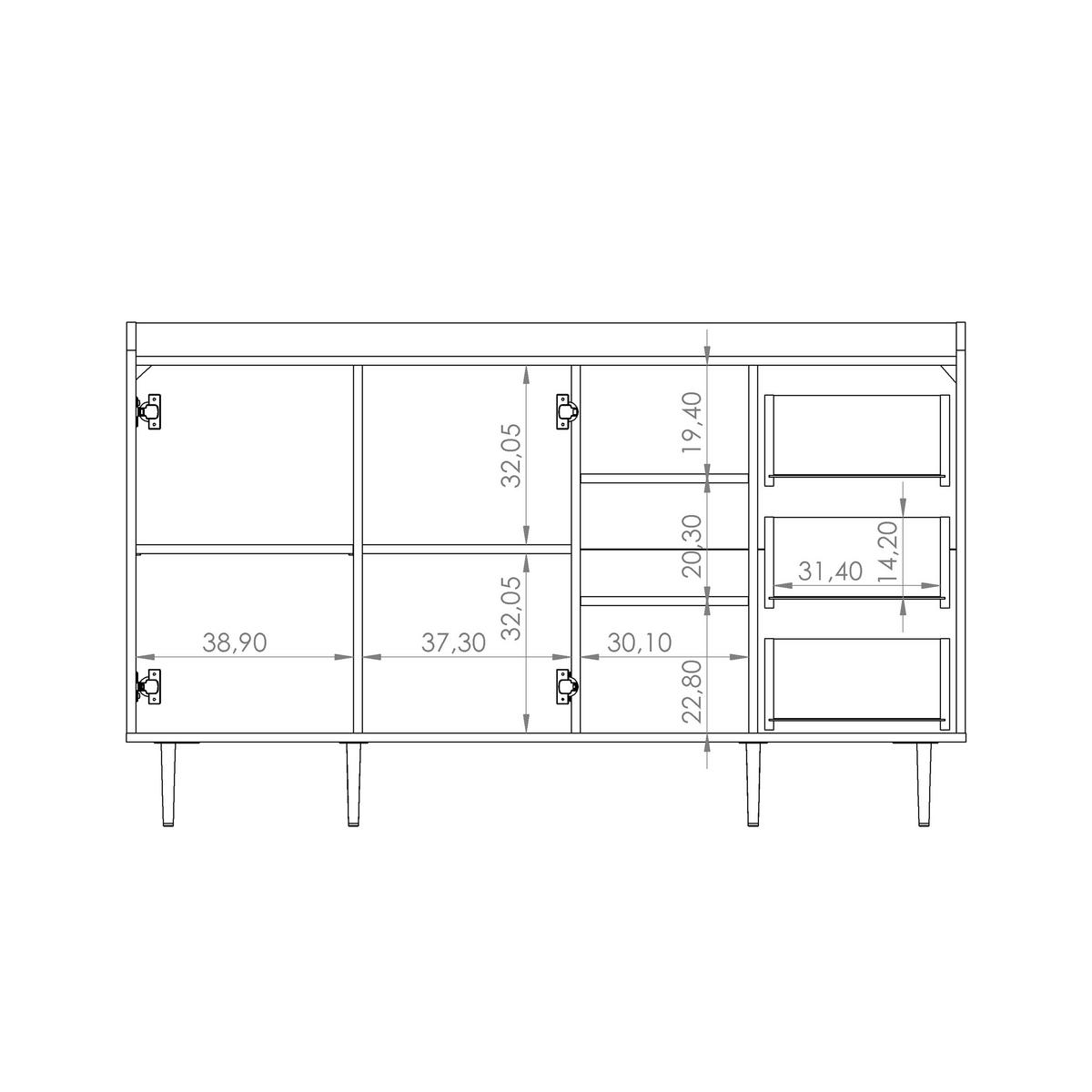 KOMMODE Vasilia mit 2 Türen und 3 Schubladen, Brandy Castello - Eichefarben, Holzwerkstoff (150/90/45cm) - Beautysofa