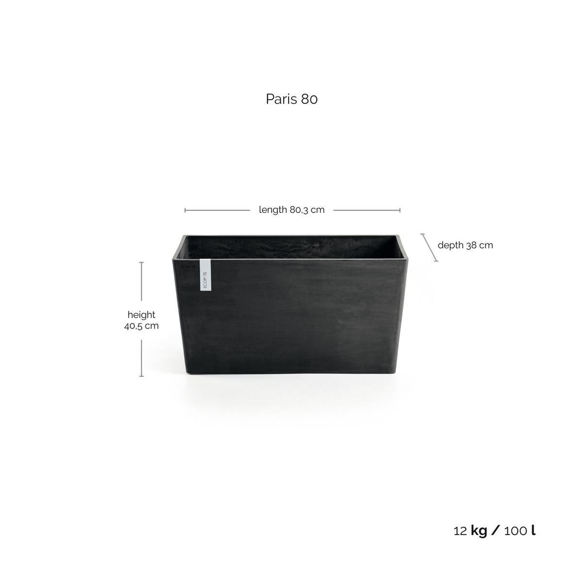 BLUMENTOPF Paris 80,3/38/40,5 cm Dunkelgrau - Dunkelgrau, Kunststoff (80.3/40.5cm) - Ecopots