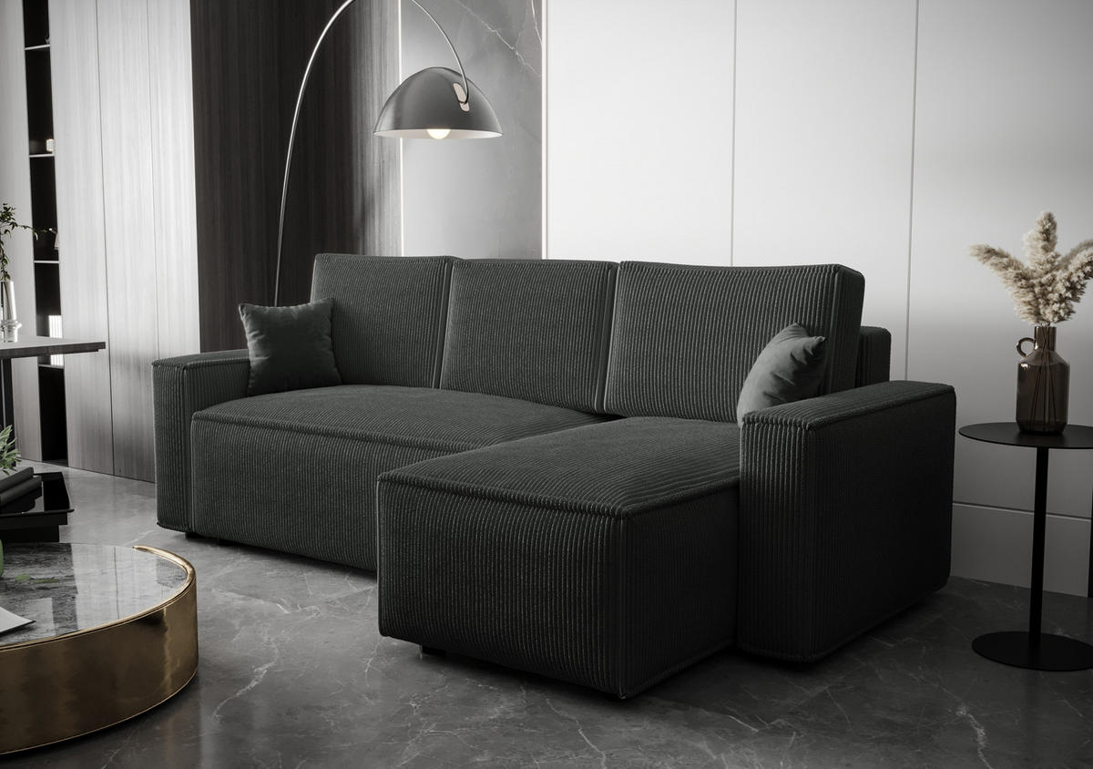 ECKSOFA L AMBRO Poso 34 Rechts mit Schlaffunktion - Graphitfarben, Textil (232/143cm) - Bedante