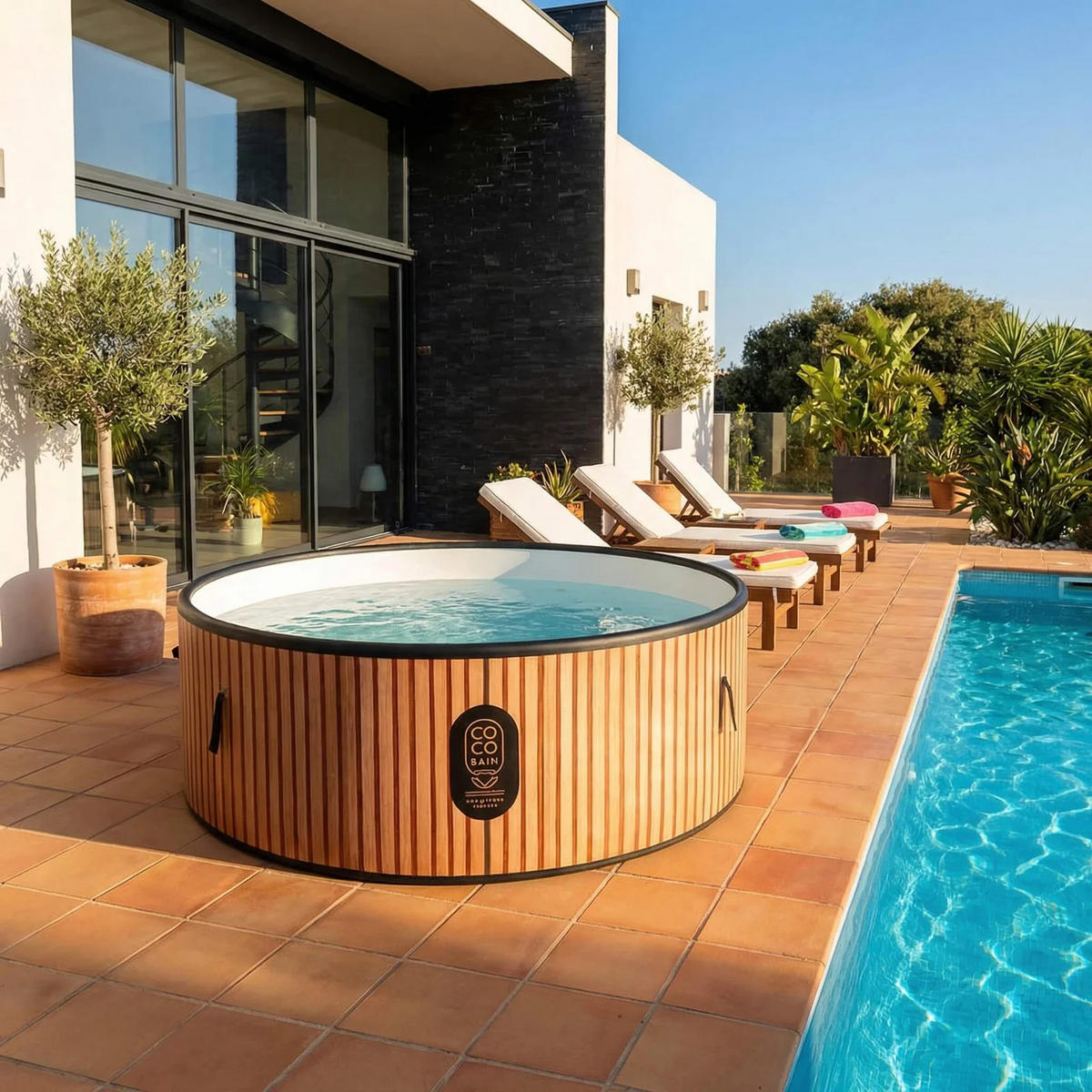 POOL Aufblasbar Copacabanna – Aufstellpool mit 250 cm Durchmesser – Echtholz-Optik - Braun, Kunststoff (250/70/70cm) - COCO BAIN