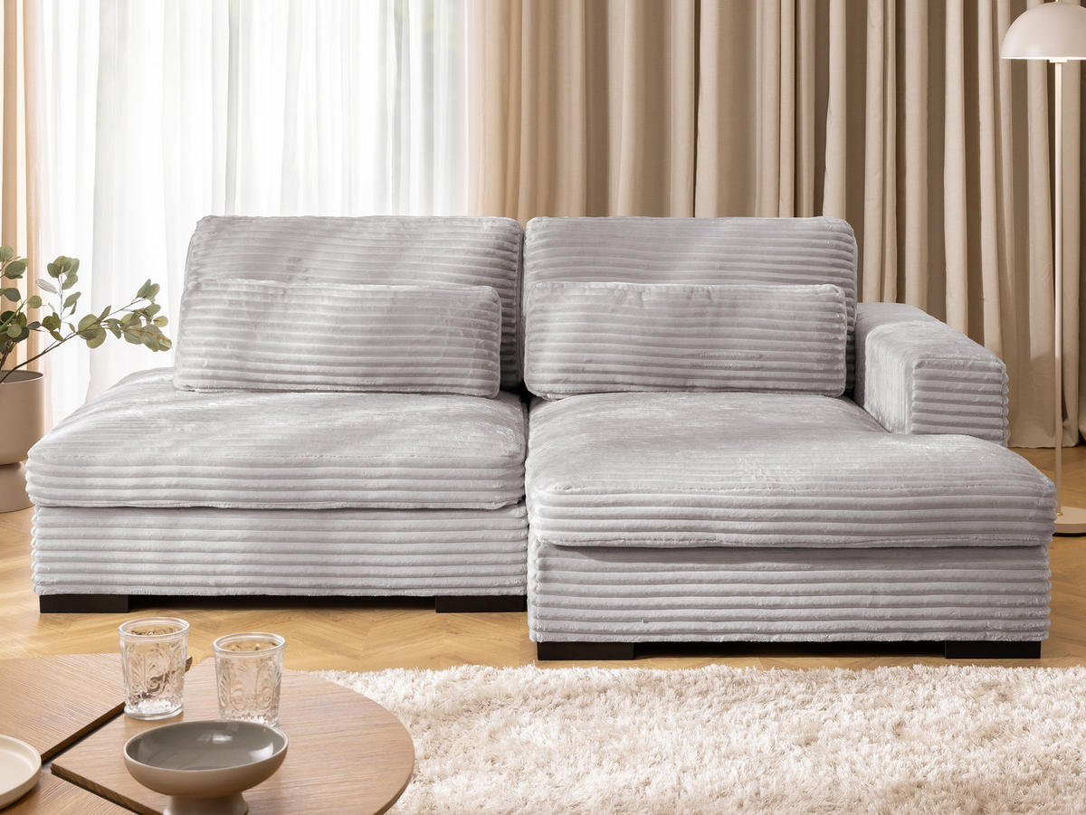ECKSOFA Wolke mit tiefer Sitzfläche, Schlaffunktion und praktischem Bettkasten aus weichem Hellgrau Cordstoff - Hellgrau/Schwarz, Holz/Kunststoff (225/162cm) - S-Style