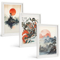 BILDER SET 3er Set - 40x60 cm Weißer Rahmen - Asiatische Japandi-Malereien - Weiß, Kunststoff (40/60cm) - TULUP
