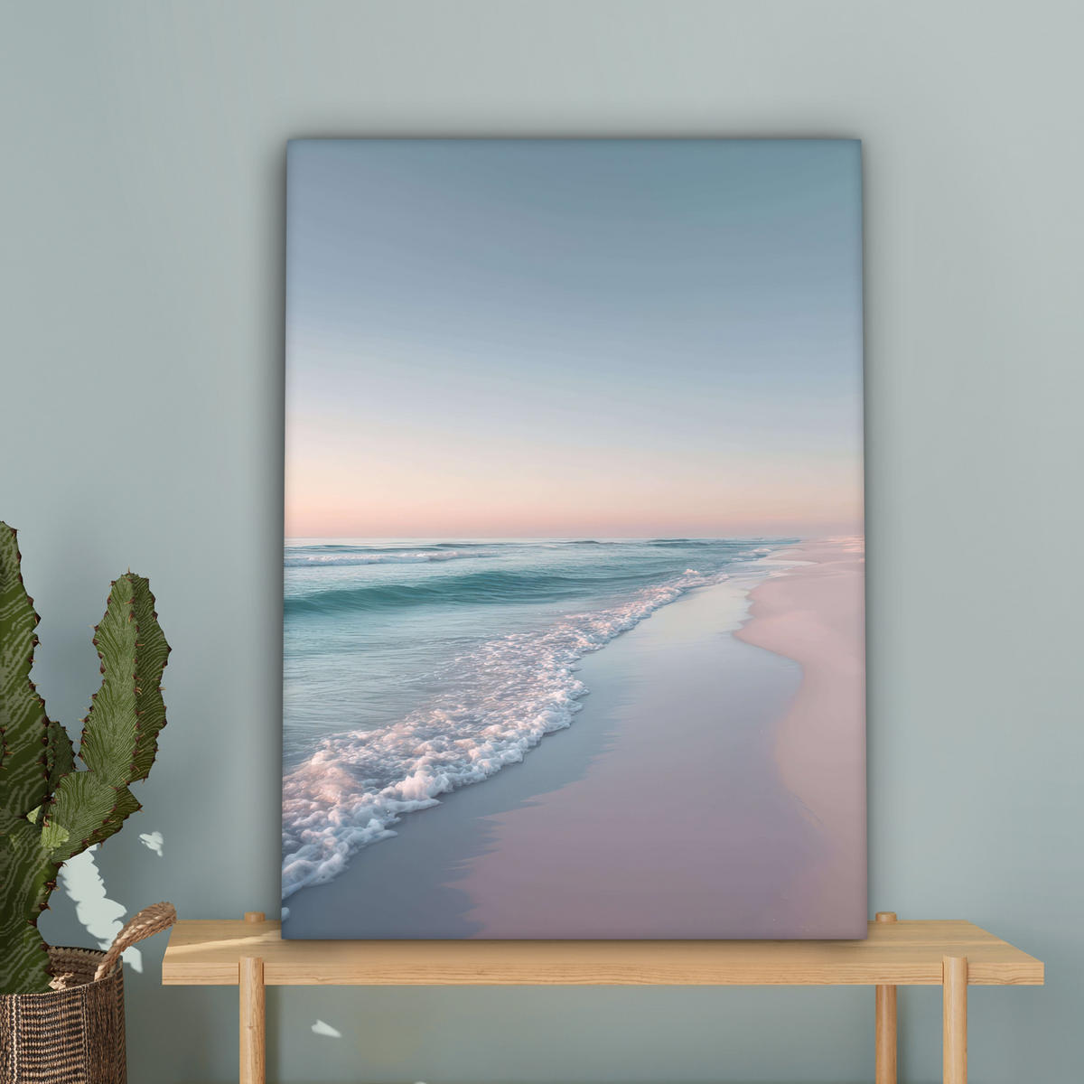 LEINWANDBILD Küstenlinie - Pastell - Wasser Wandbild Wohnzimmer 60x80 cm - Pastellblau, Textil (60/80cm) - MuchoWow