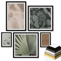 WANDBILDER 5er-Set - 50x50 cm & 20x30 cm & 40x60 cm Schwarzer Rahmen - Steine, Holz, Stofftexturen - Schwarz, Kunststoff (40/60cm) - ArtPrintCave
