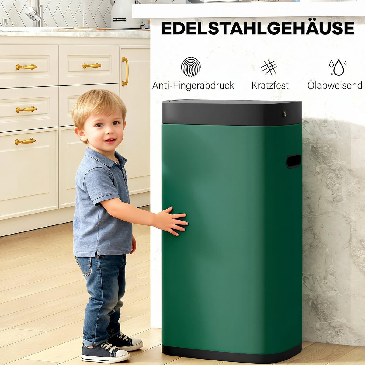 SENSOR-MÜLLEIMER Metall ABS Dunkelgrün - Dunkelgrün, Metall (26.5/68/35.5cm) - HOMCOM