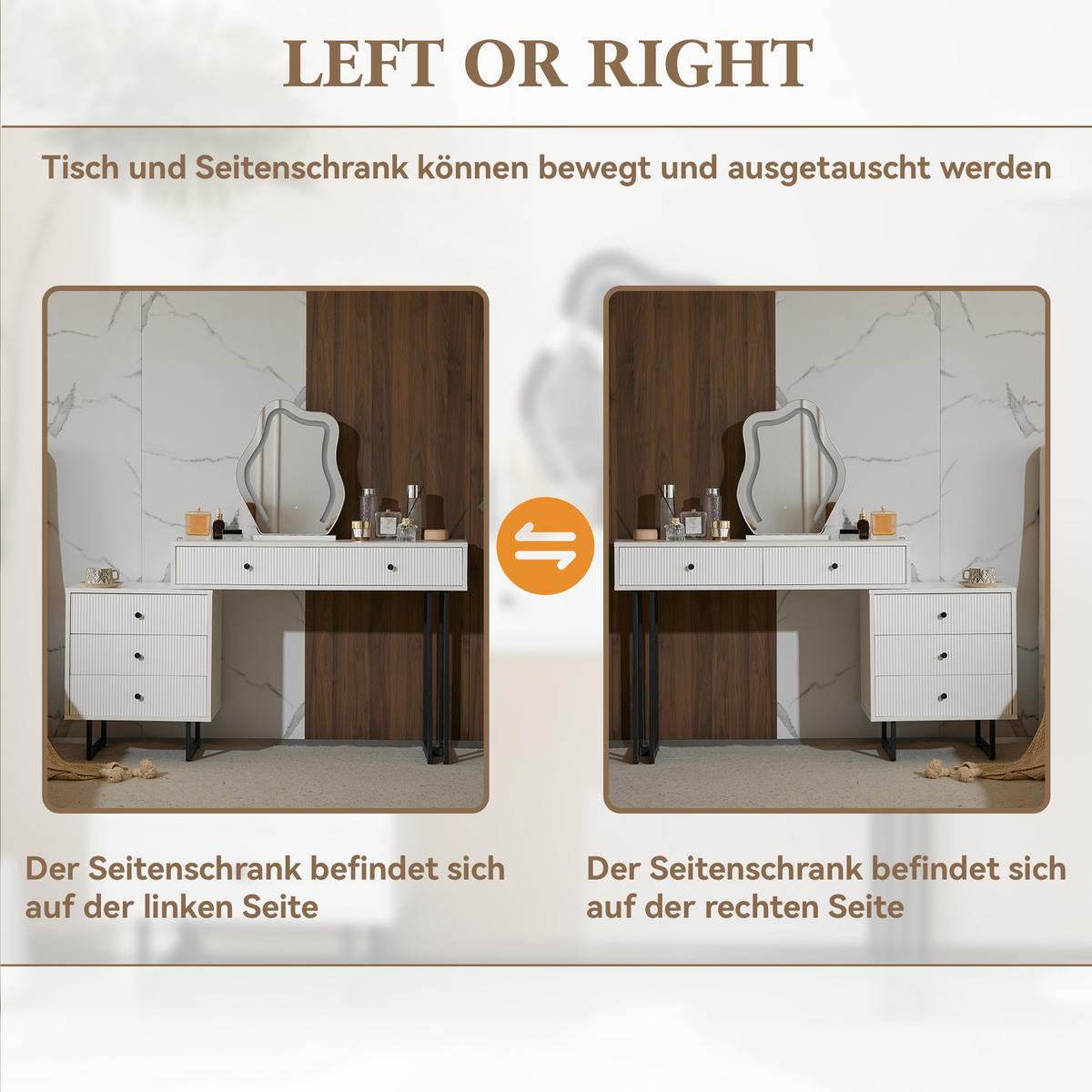 SCHMINKTISCH Weiß LED Spiegel ausziehbar 100x40x76cm - Weiß, Holzwerkstoff (40/76/100cm) - FLIEKS