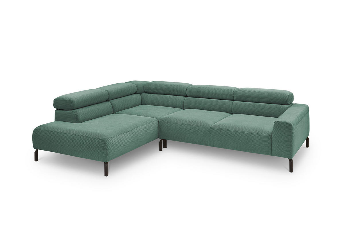 ECKSOFA MIT MOTORISCHEM SITZVORZUG DELIA Smaragdgrün Cord - Smaragdgrün/Schwarz, Textil/Metall (276/219cm) - KAWOLA