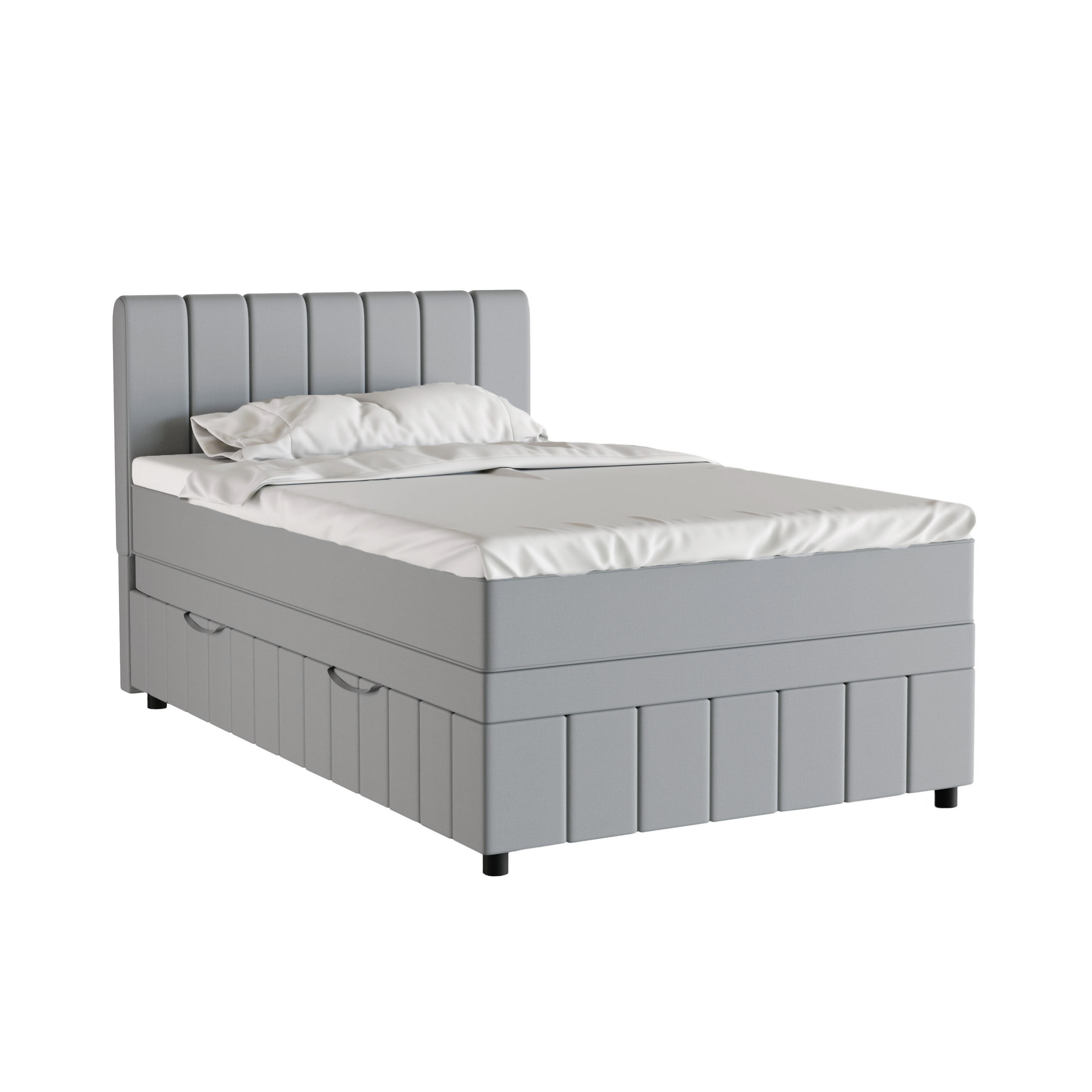 BOXBETT AVALON 120 x 200 cm mit Bettkasten und Topper - Hellgrau - Hellgrau, Holz - Panda Möbel