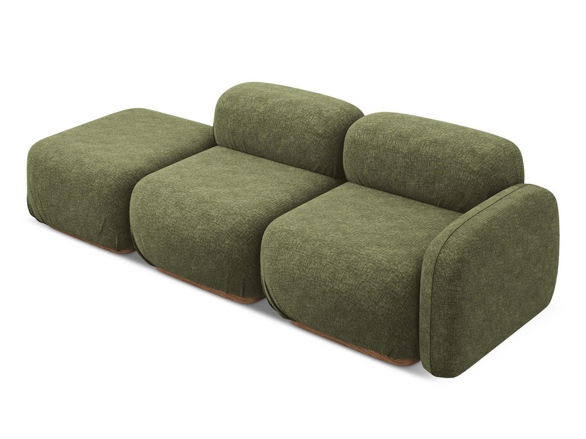 3-SITZER SOFA Links Chenille Stoff Grün - Braun/Olivgrün, Holz/Textil (258/73/95cm) - Makamii