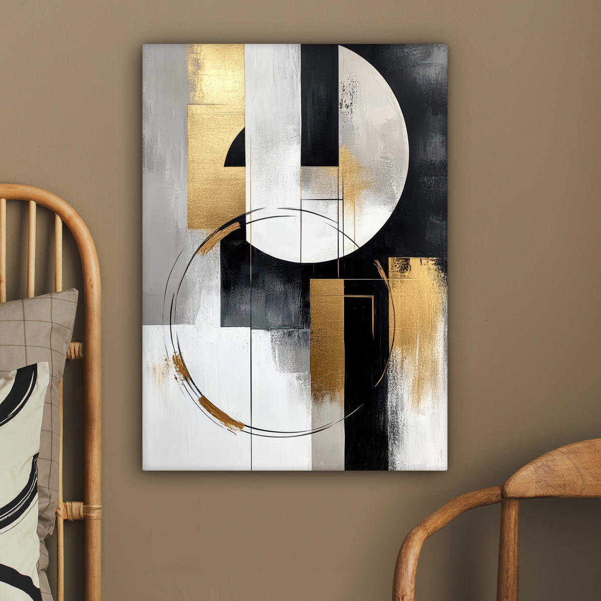 LEINWANDBILD - Abstrakt - Gold - Silber - Formen - Ästhetik - 60x80 - Gemälde - Multicolor, Textil (60/80cm) - MuchoWow