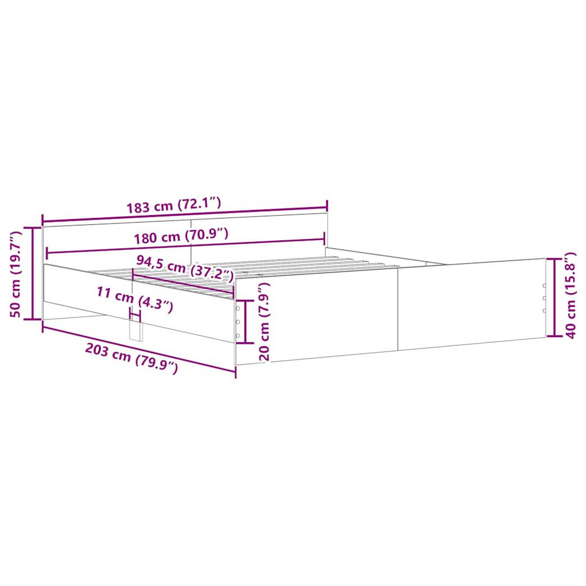 BETTGESTELL Mit Kopf- Und Fussteil Grau Sonoma 180/200 Cm - Grau, Holzwerkstoff (180/200cm) - vidaXL