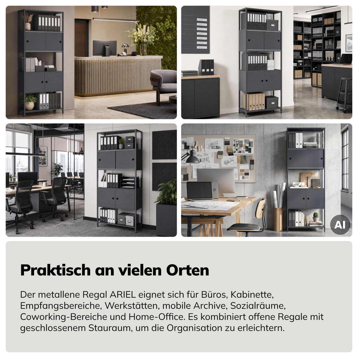 REGAL ARIEL 80 × 220 × 40 cm - Anthrazit, Metall (80/220/40cm) - Jan Nowak