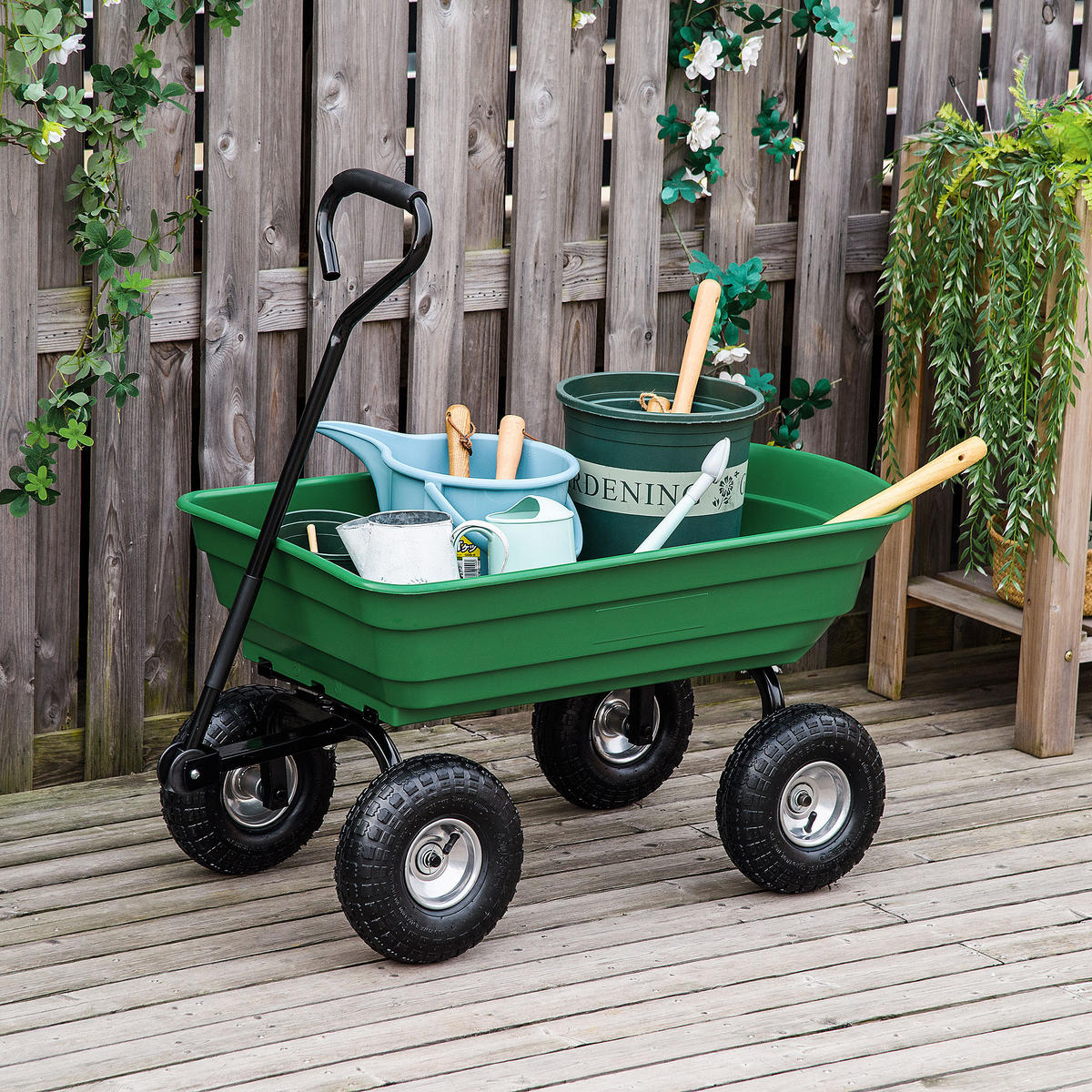 GARTENWAGEN DE-17598 100 L Kippmulde, 250 kg, 4 Luftreifen Grün - Grün, Metall (52/100/108cm) - ComfortXL
