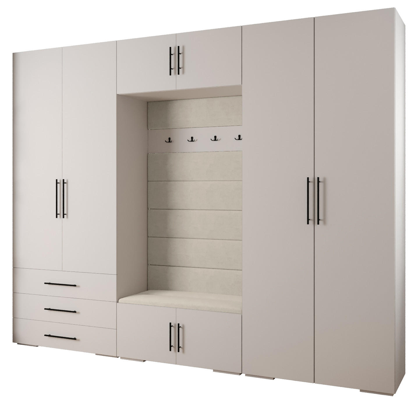 Abiks Möbel Garderoben-Set Weiß, Beige, Schwarz 300x236.7x47 cm