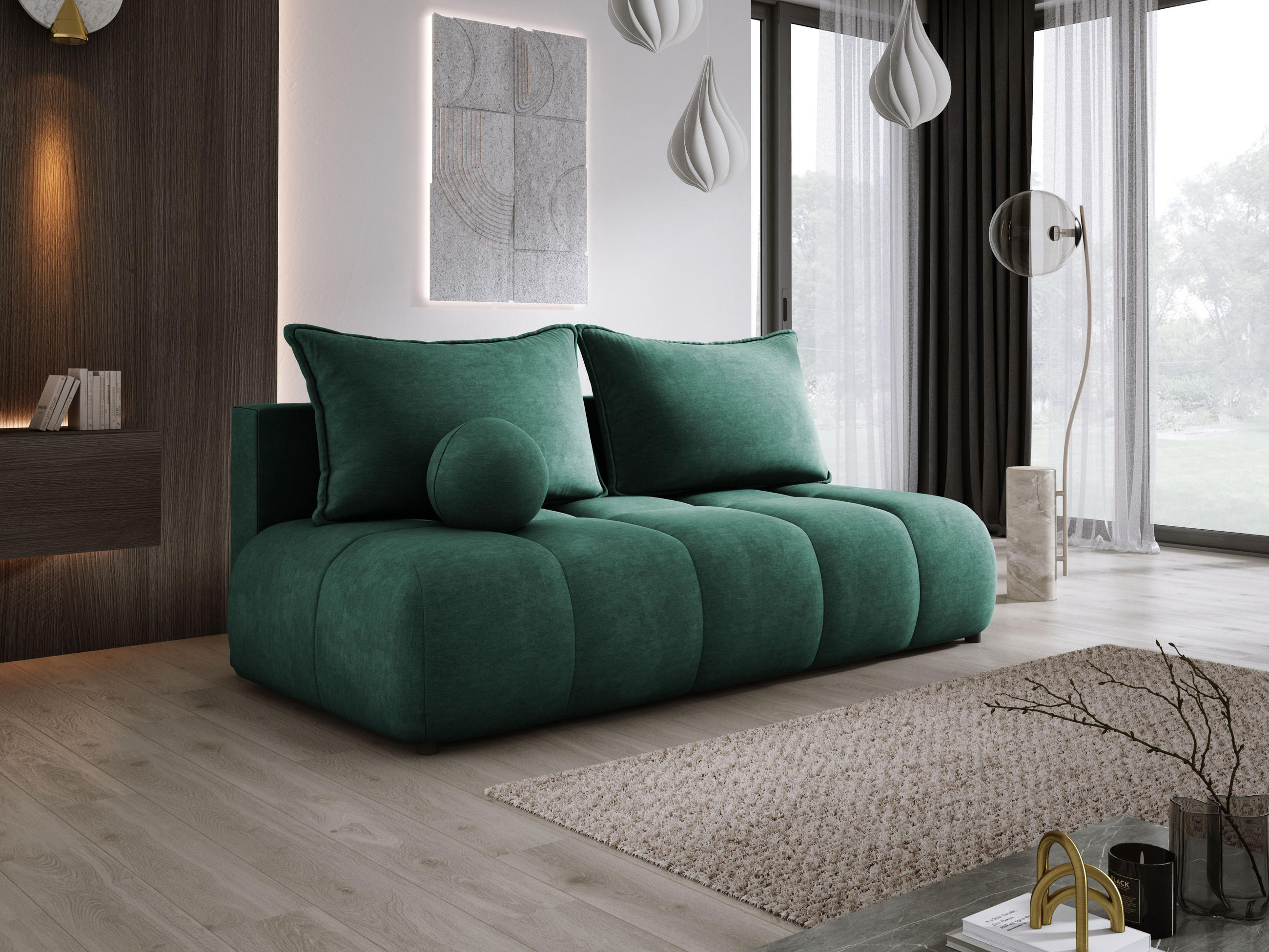 SOFA COCO MINI SCHLAFSOFA mit Bettfunktion, CLOUD Stoffbezug, 2-Sitzer, freistehend, Größe: 205x105x97 cm, Grün - Grün, Holz/Textil (205/97/105cm) - DomoHome